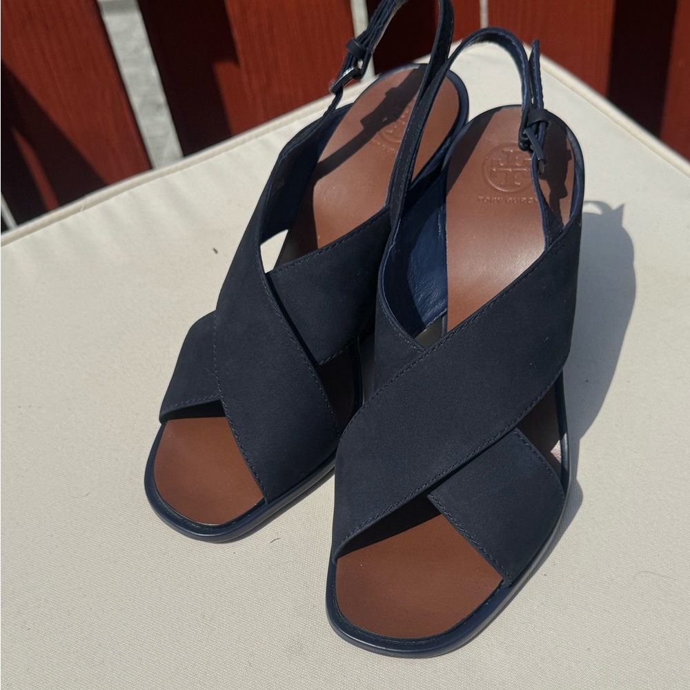 BRAND NEW Navy Suede Wedge Sandals